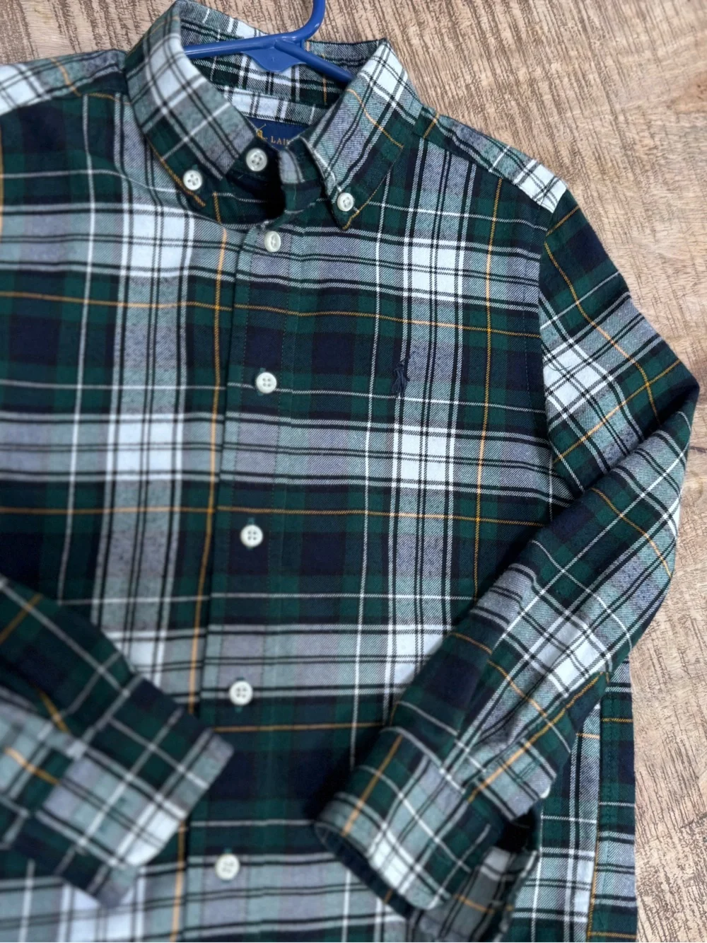 Ralph Lauren Green Navy White Plaid Button-Up Performance Shirt